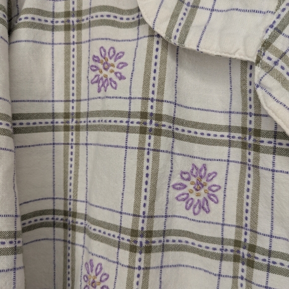 22W/24W Vintage 90s Plaid Embroidered Button-Up Shirt Boho Western Cottagecore - Picture 5 of 11